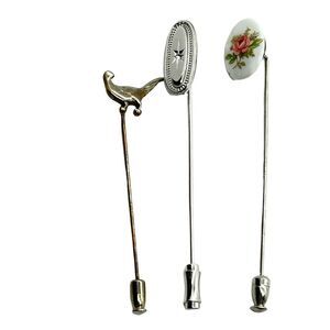 Lapel Pin Set Of 3 Vintage Women Pigeon Mid Century Star Burst Painted Porcelain